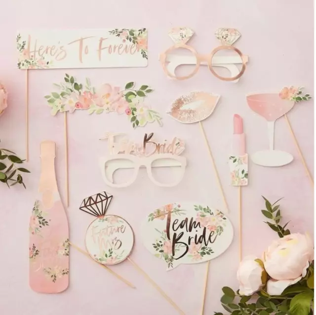 Ginger Ray Photo Booth Props Hen Party 10 Rose Gold Foiled Floral