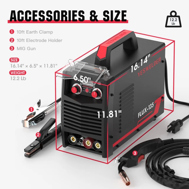 FLUX-135 Flux Core MIG Welder,135A Gasless IGBT Inverter Welding Machine 110V