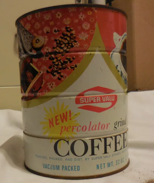 32 oz Super Valu Coffee Tin can Percolator Grind,Hopkins Minnesota, no lid VNTG