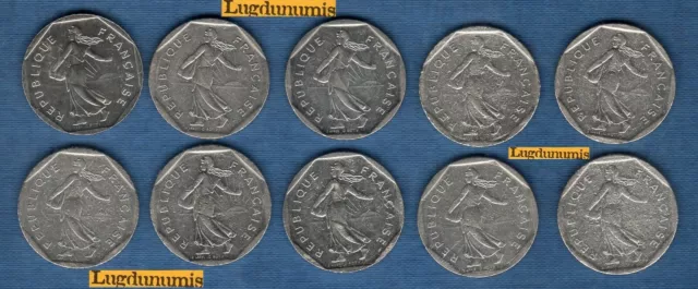 Lot de 10 pièces de 2 Francs Semeuse - Vème République, 1959- PORT GRATUIT
