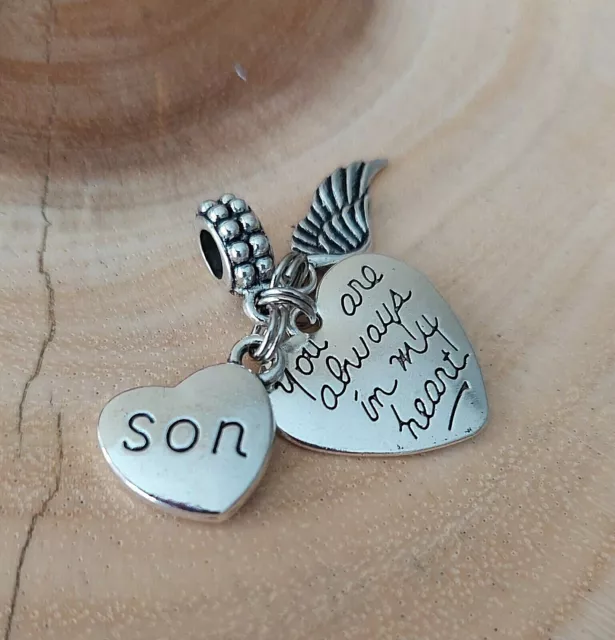 Son Memorial Charm Pendant In Memory of Loss wing For Charm Bracelet Necklace