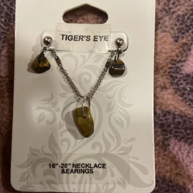 handmade Tigers eye jewlery set. Adjustable 16”-20” Necklaces And Earrings.