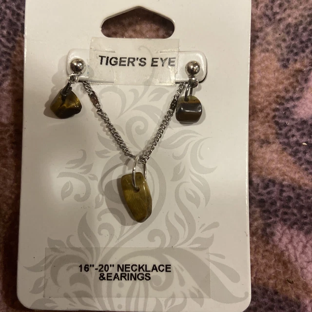 handmade Tigers eye jewlery set. Adjustable 16”-20” Necklaces And Earrings.
