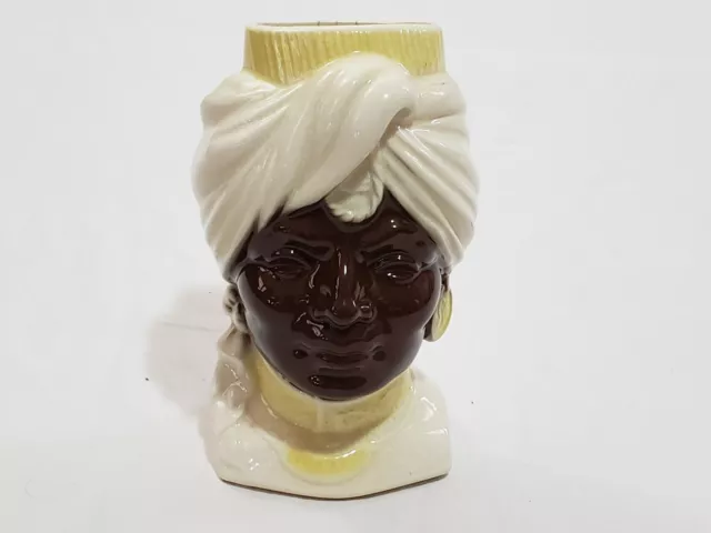 Vintage Royal Copley African Turban Man Blackamoor Head Vase Wall Pocket 8" Tall