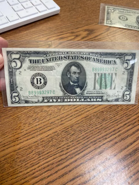 1934-D $5 Federal Reserve Note New York  NICE!