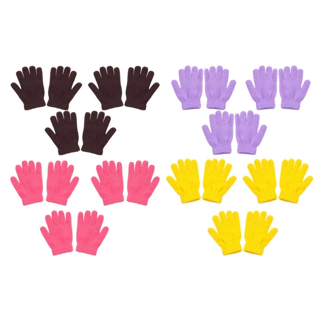 12 Paia Guanti Caldi Bambini Bambini Guanti Lavorati a Maglia Bambini Dito Pieno Acrilico Bambino