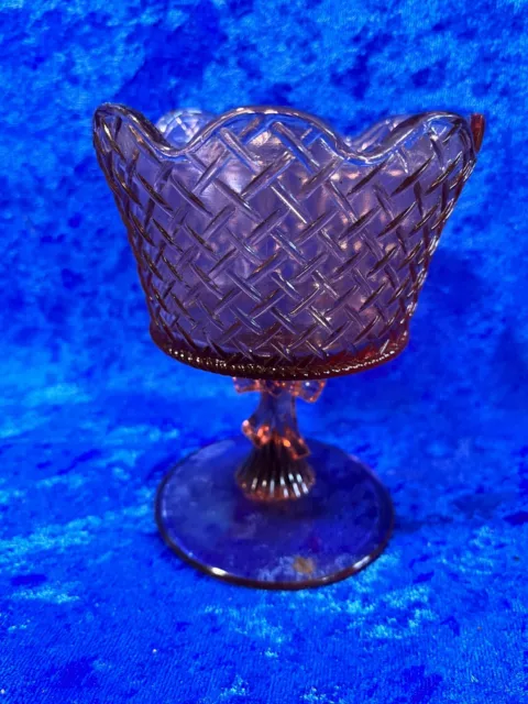 Fenton Dusty Rose Basket Weave Heart Ribbon Pedestal Glass Bowl