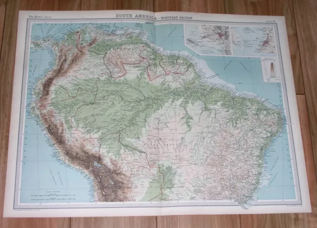 1922 Original Vintage Map Of South America Brazil Colombia Peru Venezuela