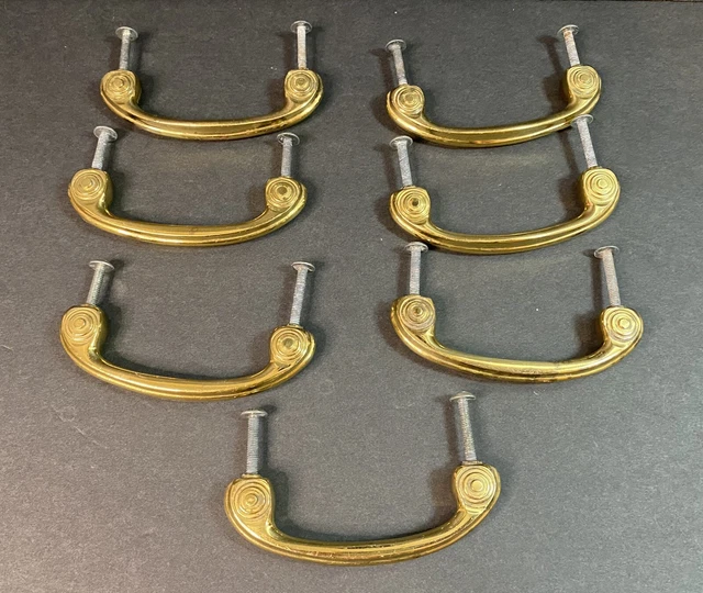 Lot Of 7 Vintage Dresser Furniture Cabinet Drawer Pulls Handles Brass 3”