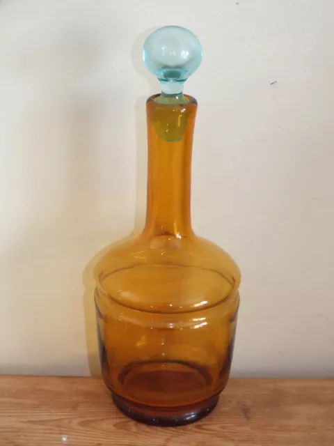 Petite carafe à alcool ancienne en verre bleu et ambre - Portieux Georges Sand