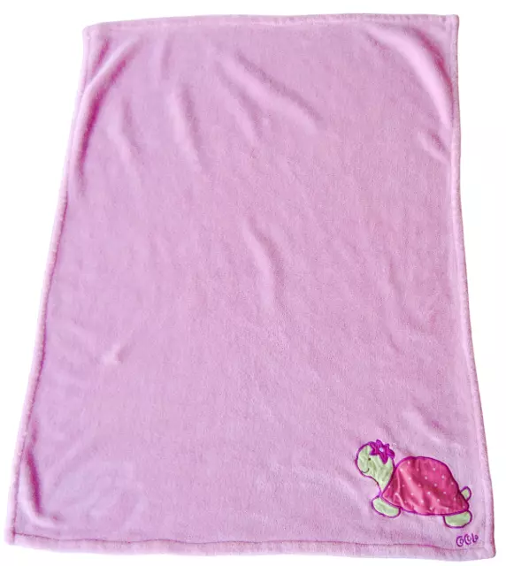 Cocalo Baby Pink Plush Baby Blanket w Turtle Applique Soft Warm 30x40" VALENTINE