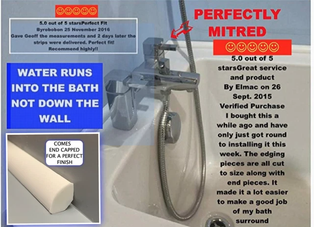 BATH EDGE SEAL Kit Smart Finish Upvc Quadrant Special Sizes Cut £26.95 ...