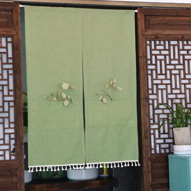 Japanese Noren Linen Cotton Pocket Tassel Door Curtain Home Doorway Room Divider