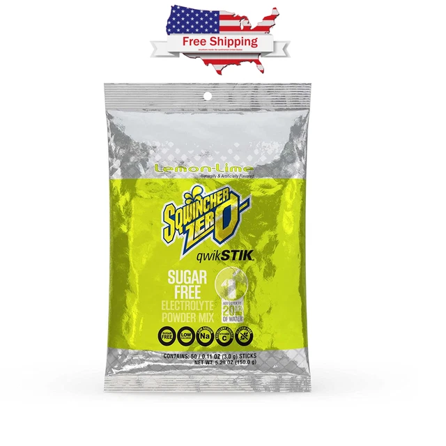Sqwincher Zero Qwik Stik Sugar Free, Lemon Lime, 0.11 0z (Pack of 50)