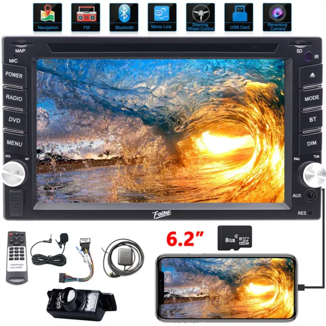 6.2Inch Double 2Din Car Stereo GPS Navigation System RDS TV DVD Player Bluetooth