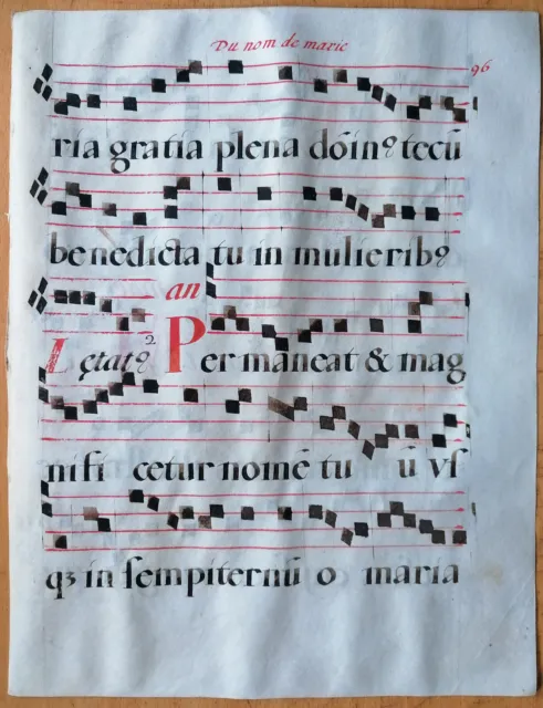 Original Blatt Manuskript Antiphonarium Pergament Folio (Y) - 1550