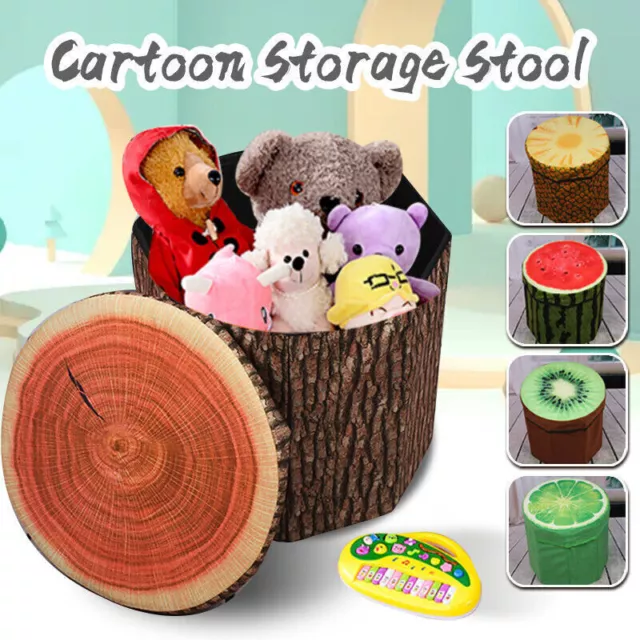 Large Collapsible Storage Box Folding Cushioned Seat Fruit Stump Kids Room Toy