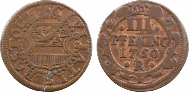 Allemagne, Mecklenbourg et Rostock, III pfennig, 1750 R - 107