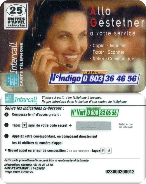 N°488  Rare Telecarte Prepayee A Code Intercall 1998 / 2000 Ex. / Neuve
