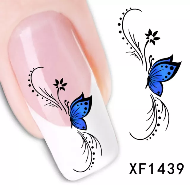 Nail Art Décalco À L'eau Transferts Papillon Bleu Fleurs UV Embouts Décoration