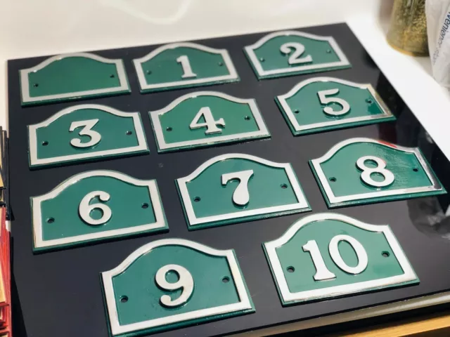 HOUSE NUMBER. ARCHED. vintage look SOLID BRASS. GREEN + CHROME. 2 3 4 5 6 7 8 9