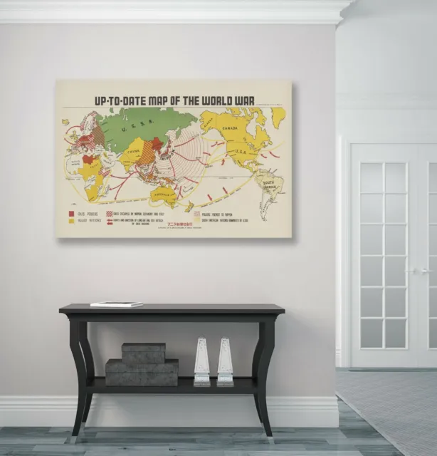 Vintage Map of World War 1942 CANVAS WALL ART ARTWORK FRAMED PRINT 2