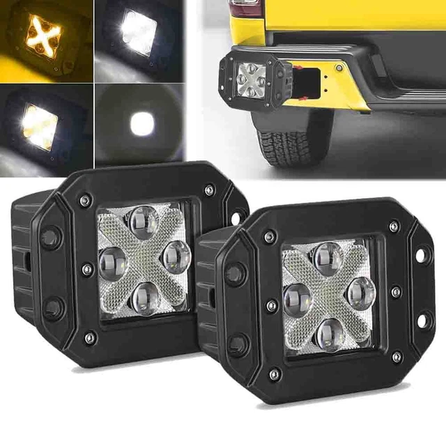 5" Flush Mount Amber LED Fog Work Light Bar Combo Driving Reverse Pods Off Road