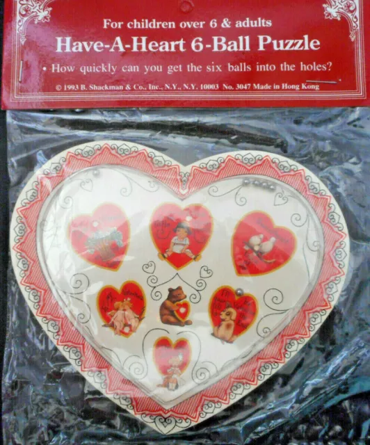 Vtg Valentine Toy Victorian Heart Dexterity Puzzle Ball Game NEW Sealed Shackman