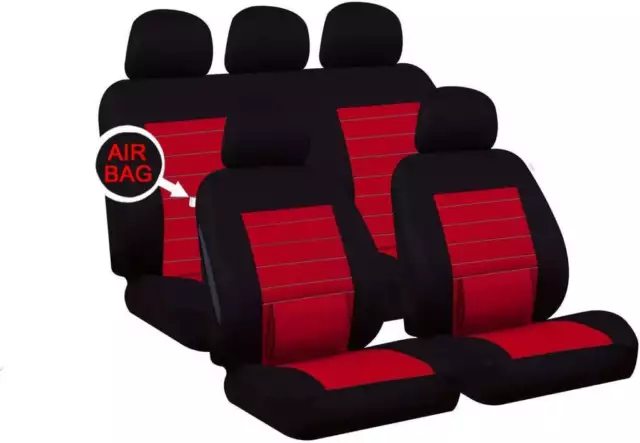 Fleet 9Pce Front/Rear Black/RED Seat Covers KIA Rio