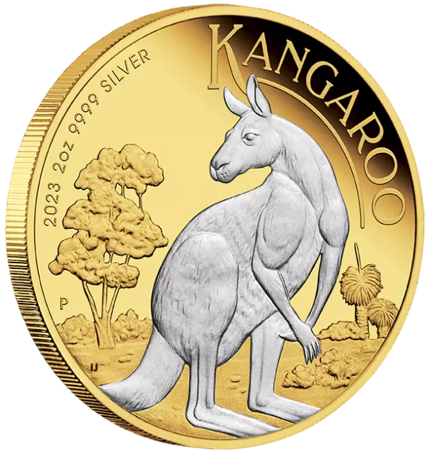 2023 Australian Kangaroo 2oz .9999 Silver Reverse Gilded Coin 2