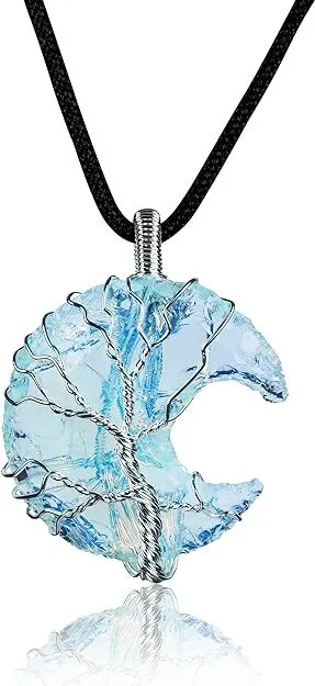 Moon Crystal Pendant Gem Necklace Opalite Gifts Chakra Moonstone Stone Crystals