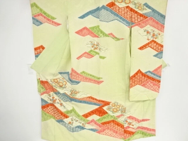 04896# Japanese Kimono / Antique Furisode / Embroidery / Floral Plants