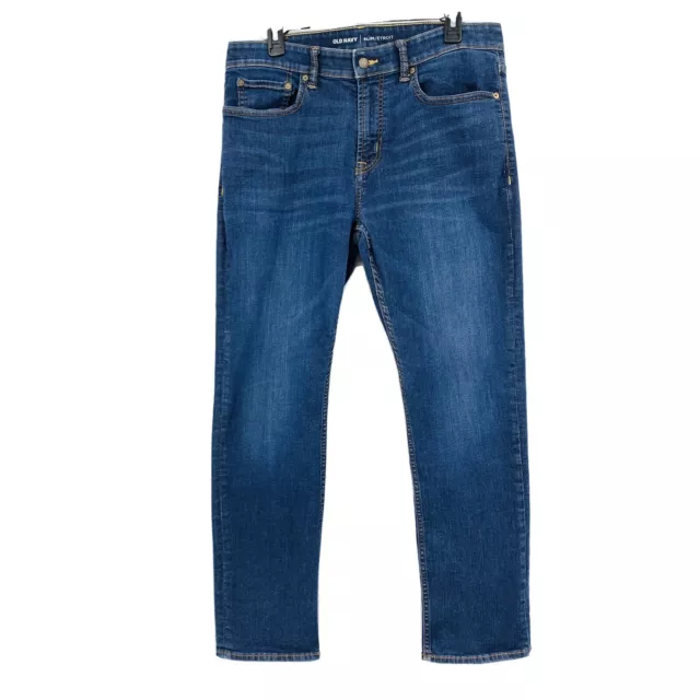 Mens Old Navy Slim Leg Jeans Size 34 x 30 Dark Blue EUC Cotton Blend Stretch
