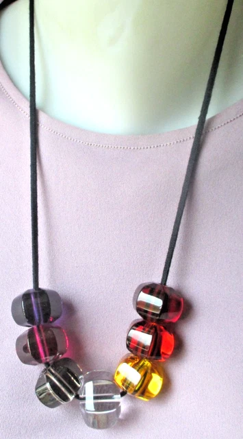 Collier Sautoir Rétro Perles Vertes Sur Ruban Satin - Bijou Vintage, Occasion Parfait état