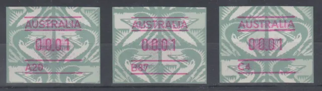 Australien Frama-ATM Emu grün je eine ATM mit Aut.-Nr. A20, B87 und C4 **