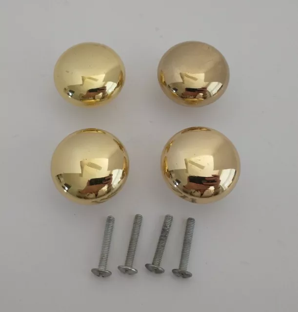 VTG~Lot 4~Heavy~Polished~Brass~Drawer~Cabinet~Hardware~Pull~Knobs~Round~Mushroom