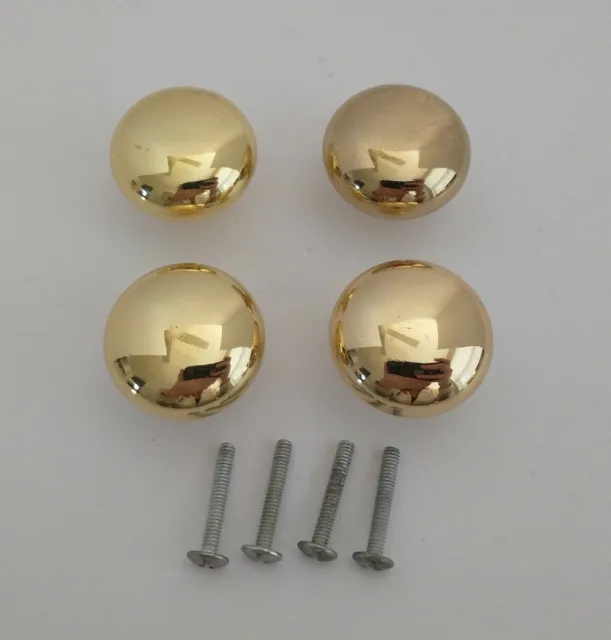 VTG Lot 4 Heavy Polished Brass Drawer Cabinet Hardware Pull Knobs Round Mushroom