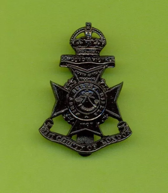 21st COUNTY OF LONDON REGIMENT.FIRST SURREY RIFLES.COATED METAL ARMY CAP BADGE