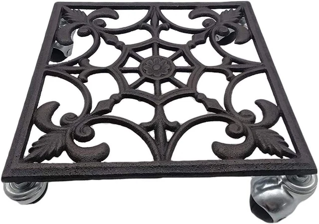 Comfy Hour Rustic Style Collection Cast Iron Garden Plant Trolley Flowerpot Hold