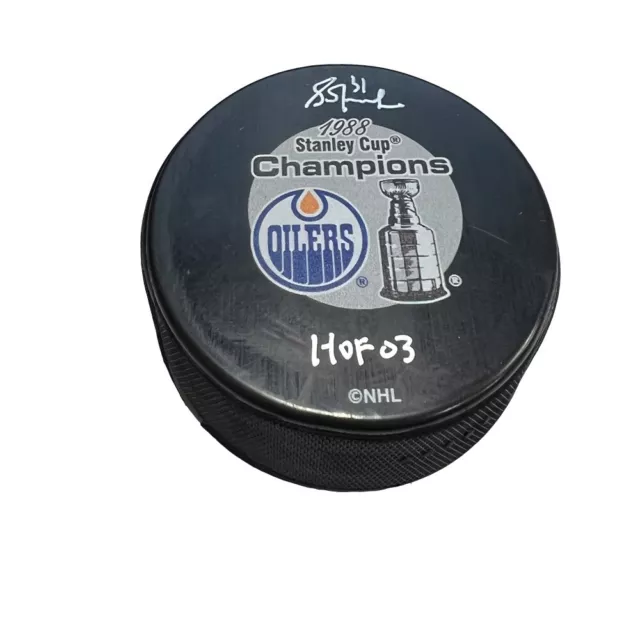 GRANT FUHR Signed 1988 Stanley Cup Champions Edmonton Oilers Puck - HOF 03