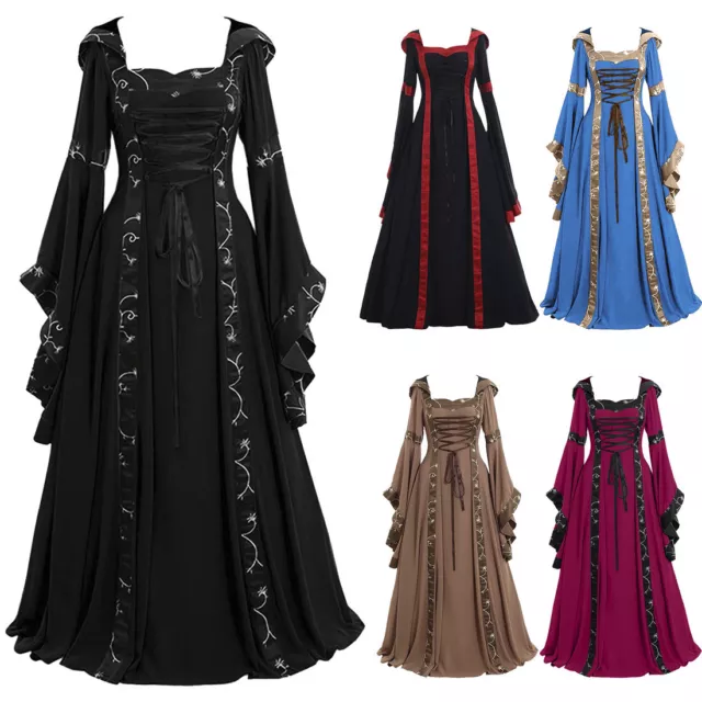 Halloween Womens Renaissance Medieval Gothic Witch Costume Fancy Dress Cosplay