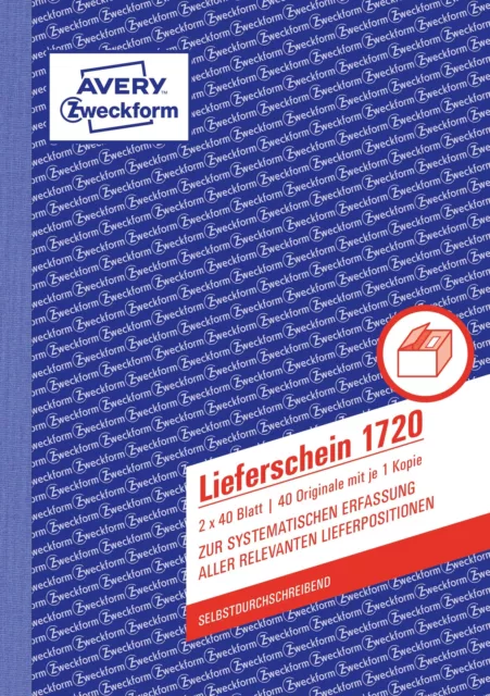 Avery Zweckform 1720 Delivery Note Book A5 2 x 40 Pages (German Text)