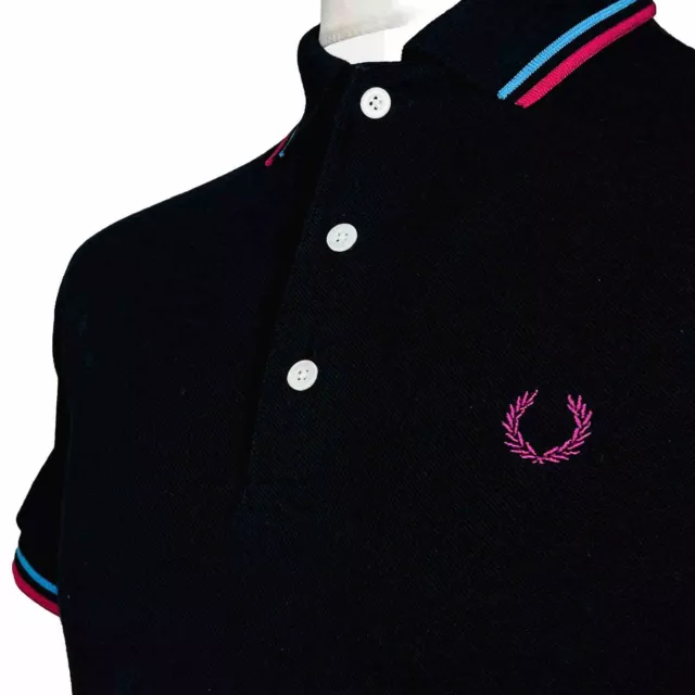 Fred Perry Made in Japan Polo - Black/ Blue/ Pink - Size L - Mod 60s Scooter