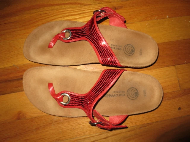 Women's Euro Wellness Balance Red Sequin Flip Flops 9.5/10 Excellent Condition