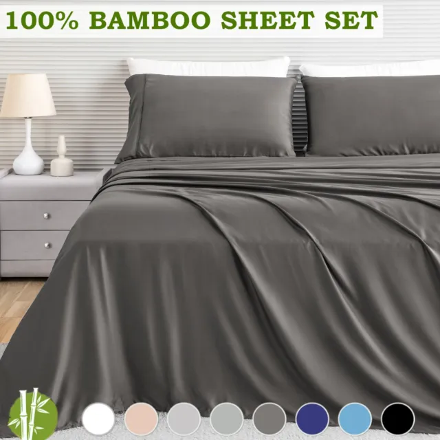 4Pcs 100% Cooling Bamboo Sheet Pillow Case Set Luxury Comfort Soft S/KS/D/Q/K AU