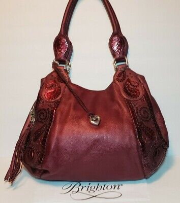 Brighton Merlot Melania Masterpiece Coll Leather Applique Shoulder Handbag Purse
