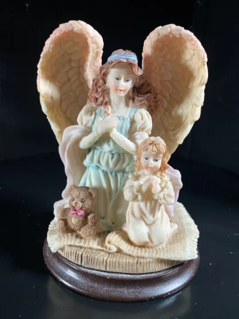 Vintage Resin Angel Figurine 4.75” Kneeling Child’s Prayers Teddy Bear Nursery