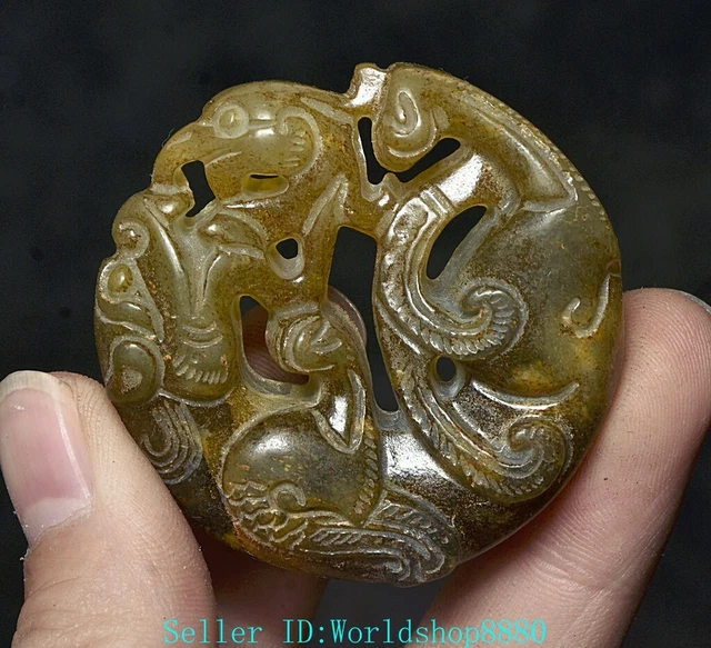 2'' Ancient Chinese Green Jade Hand Made Carved Phoenix Bird Pendant Amulet