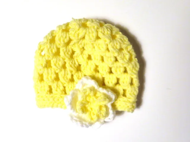 Hand crocheted girls preemie hat- Yellow and white hat- Baby Shower Gift