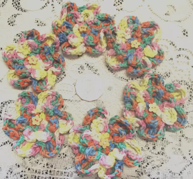 6 handmade crochet cotton flowers #24